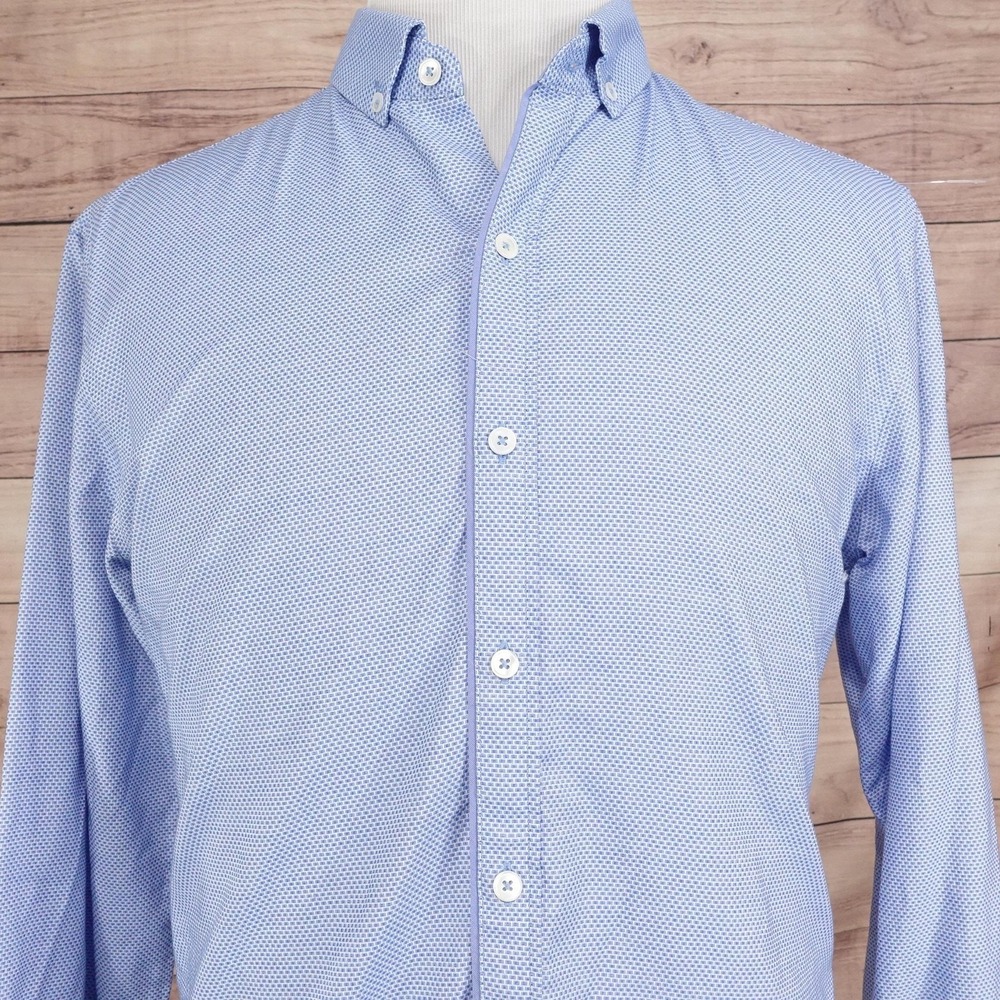 ZACHARY PRELL Shirt Mens L Blue Geometric Long Sleeve‎ Button-Up Regular Fit